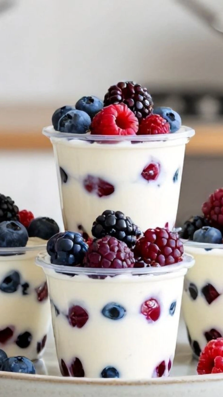 No-Bake Berry Yogurt Freezer Cups No-bake berry yogurt freezer cups in silicone molds