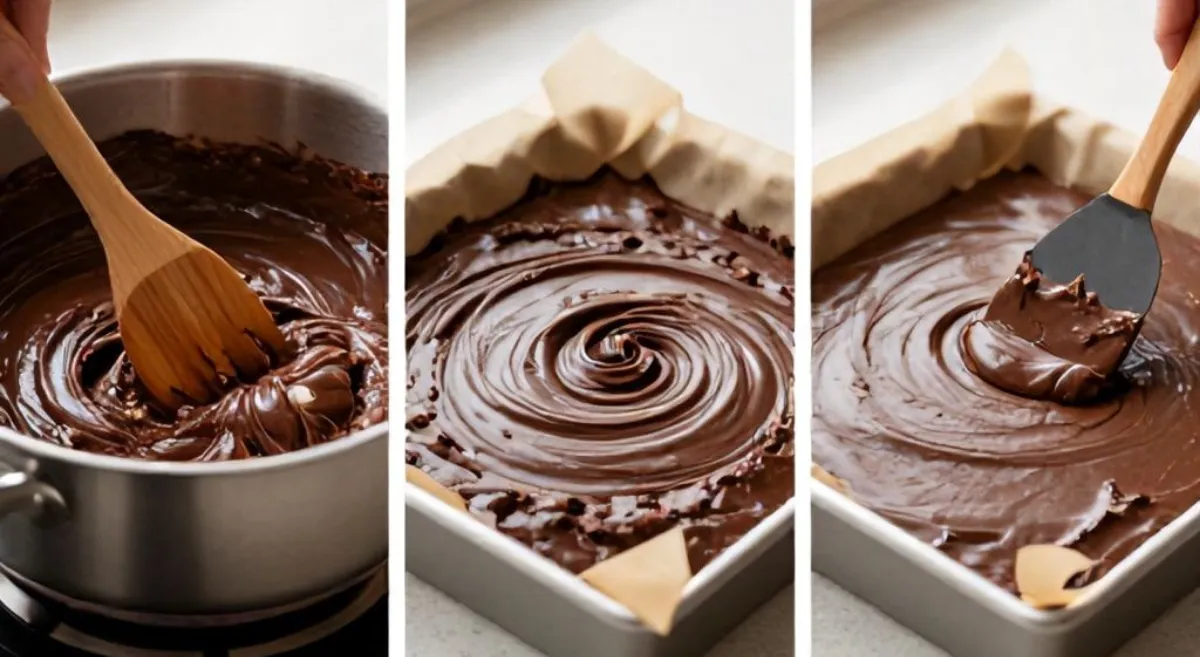 Making No-Bake Squares Pressing chocolate oat mixture into pan