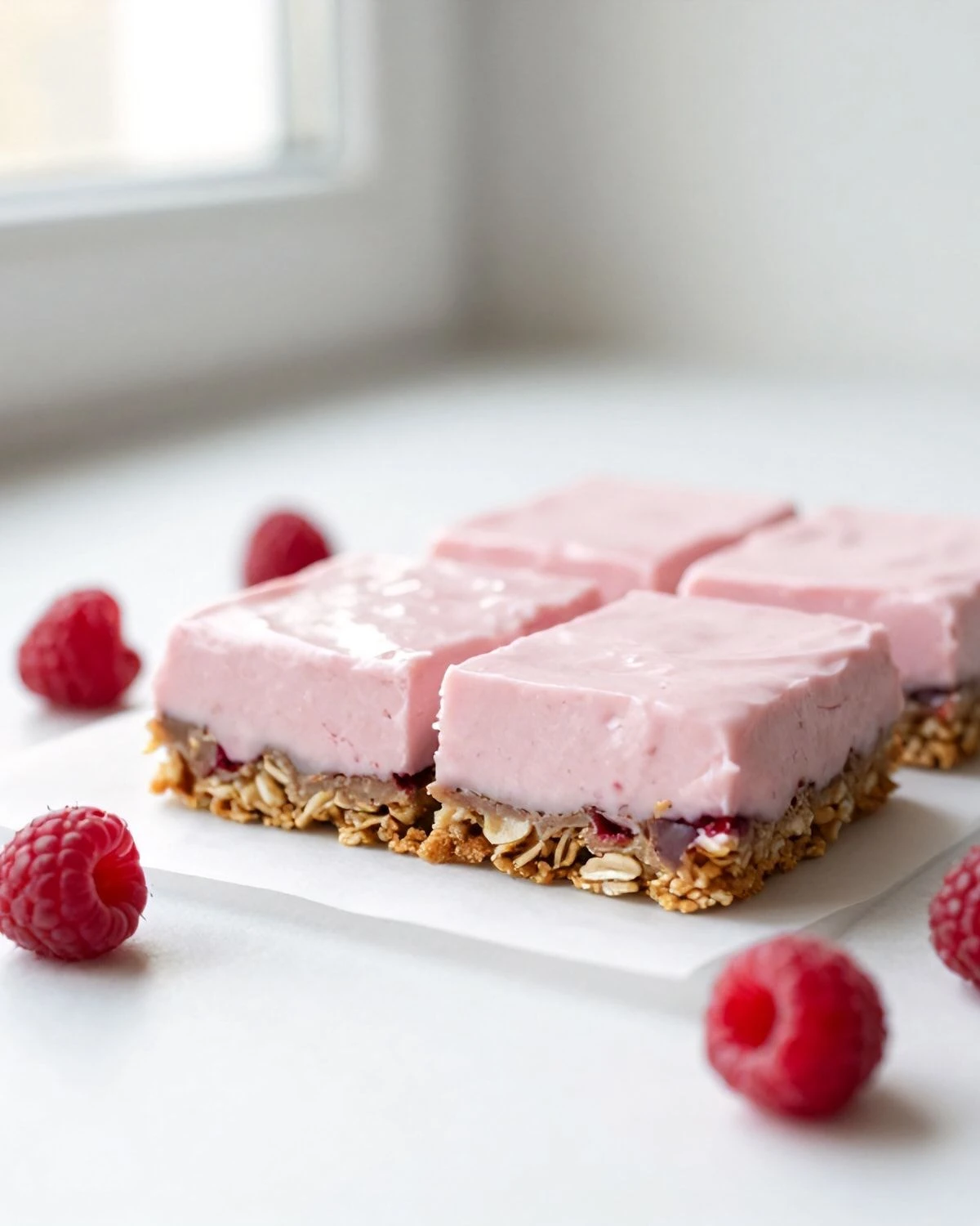 Raspberry yogurt bars sliced