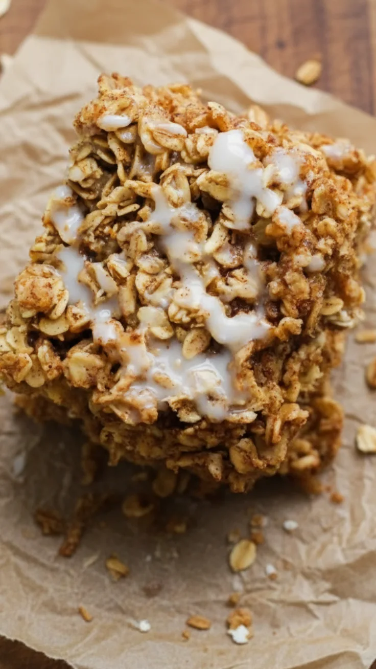 Cinnamon oat breakfast squares sliced and stacked