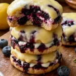close up lemon blueberry cookies with glaze