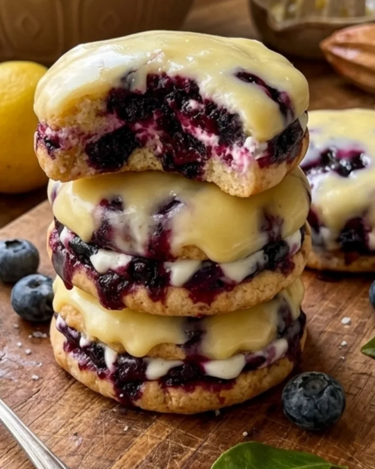 close up lemon blueberry cookies with glaze