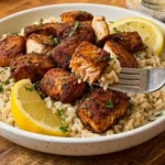 Crispy Air Fryer Salmon Bites Recipe 5 seasoned salmon cubes before air frying