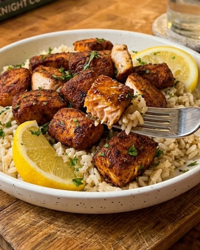 seasoned salmon cubes before air frying