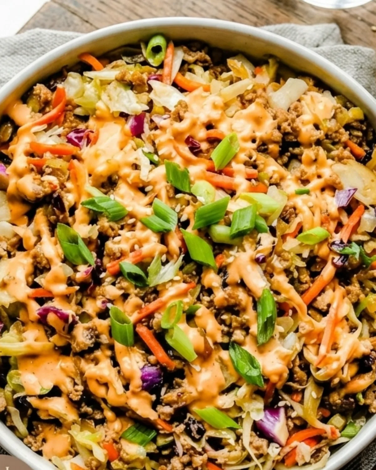 close up egg roll in a bowl texture