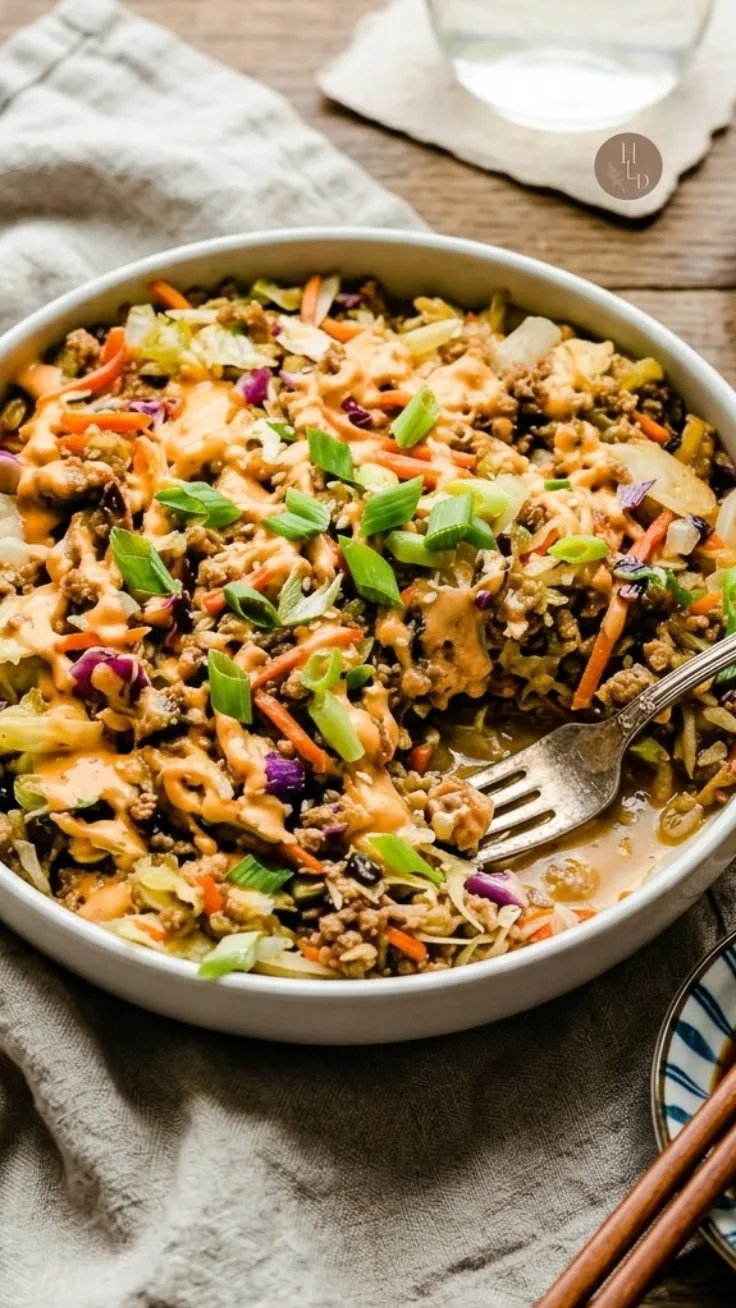 egg roll in a bowl served in skillet