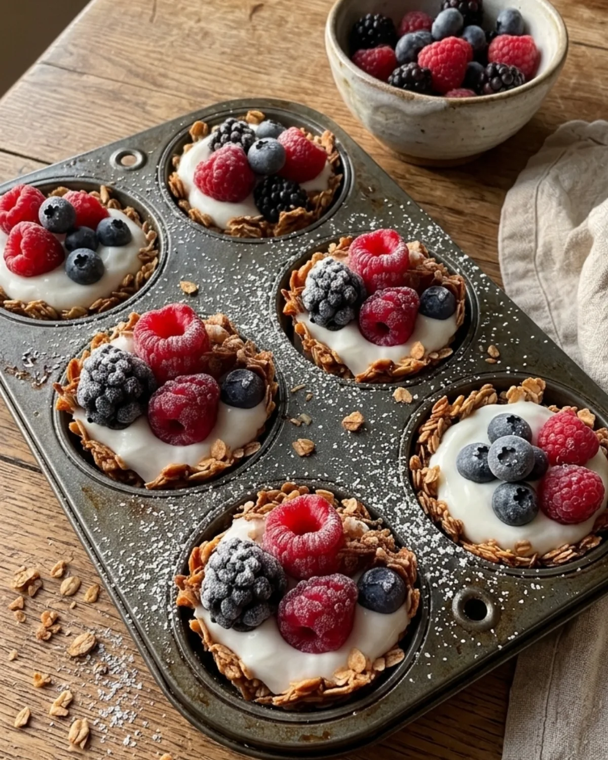 serving frozen yogurt granola cups with berries