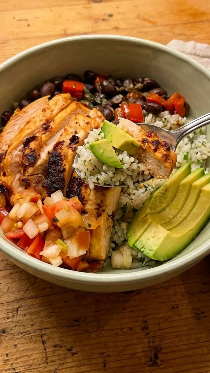 High Protein Chicken Taco Bowl high protein chicken taco bowl with avocado rice and black beans