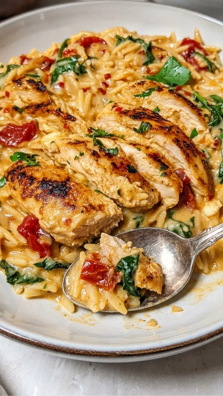 creamy chicken orzo skillet high protein dinner