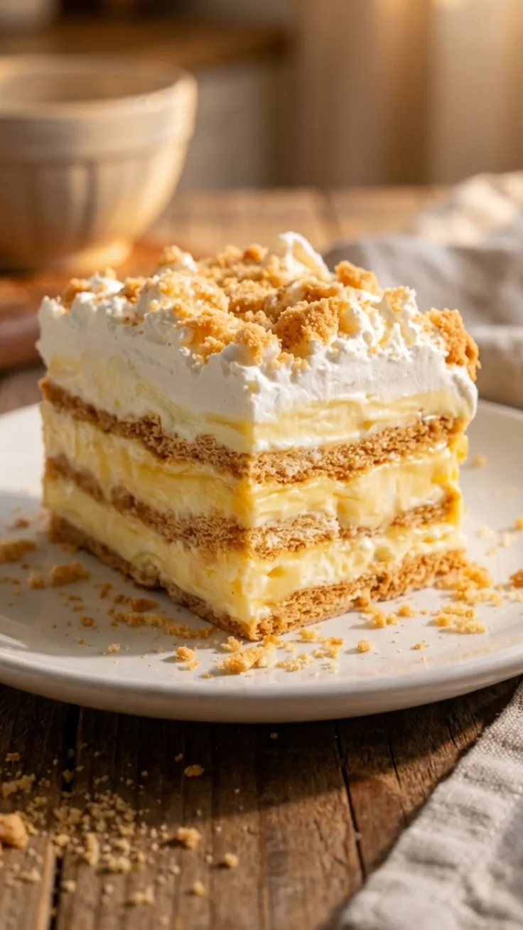 creamy no bake lemon icebox cake slice