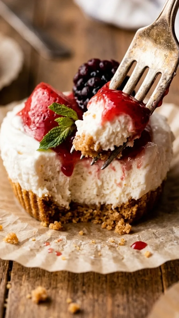 No Bake Cheesecake Bites Hero no bake cheesecake bites with berries close up