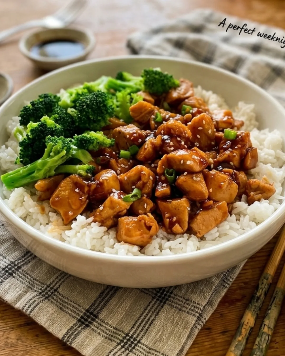 teriyaki chicken rice bowl top view