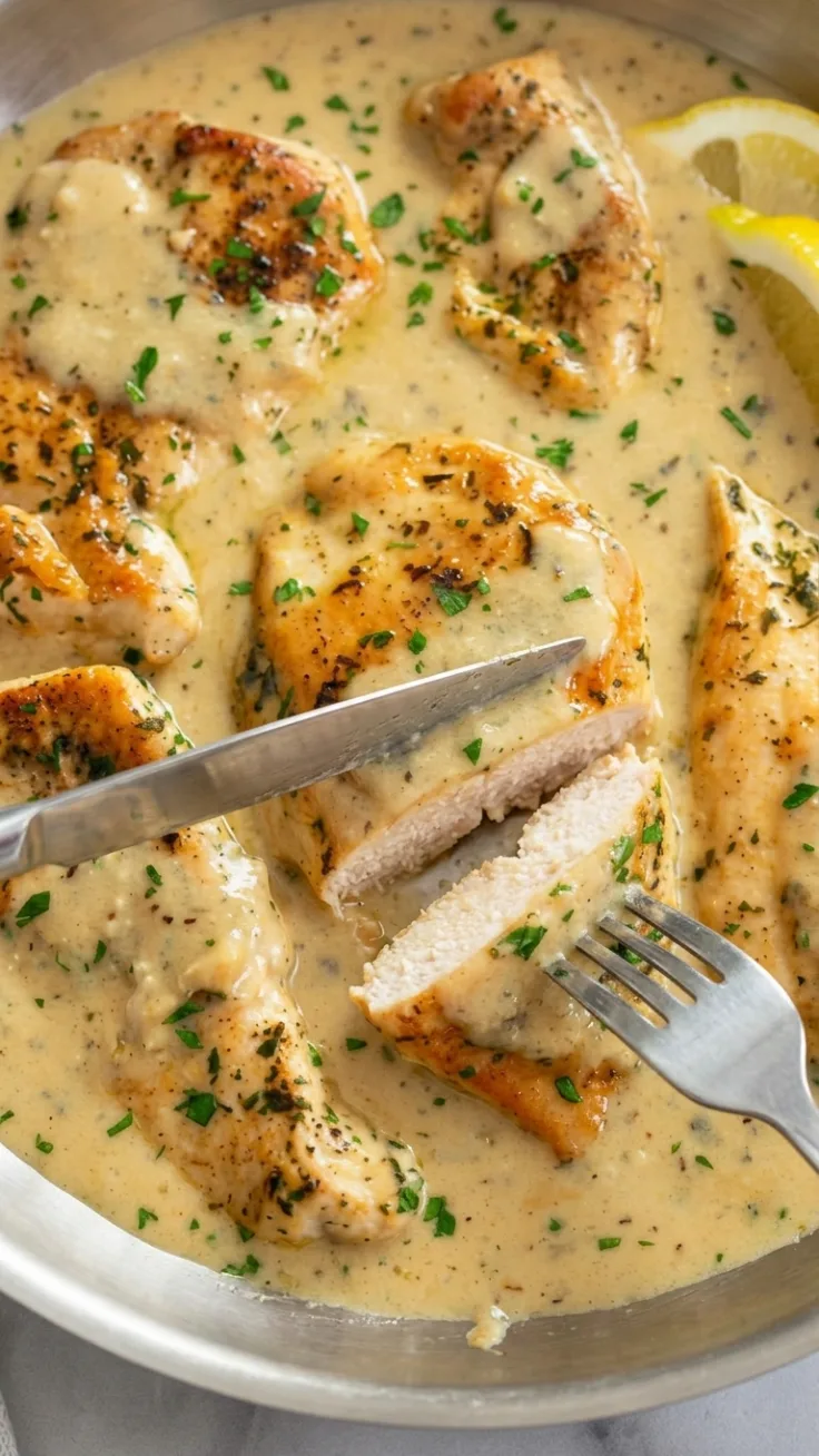 creamy garlic parmesan chicken in skillet