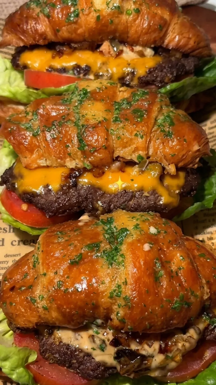 garlic butter croissant smash burgers hero